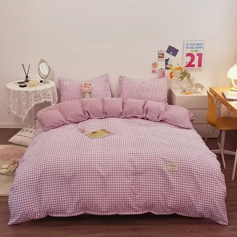 Cotton Grid Print Quilt Cover