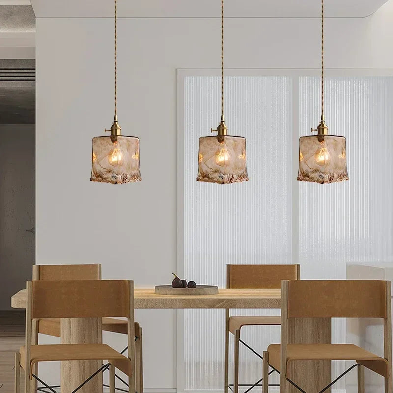 Retro Amber Glass Japanese-Style Pendant Light