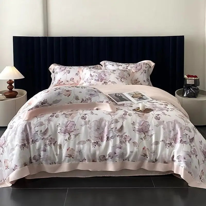 DecorBites™ Eucalyptus Fiber Flowers Print Bedding Set - Soft Silky Cool Feel