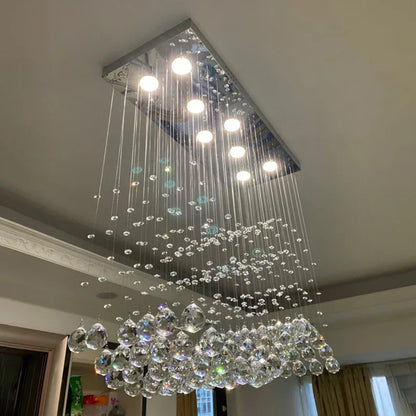 DecorBites™ Crystal LED Chandelier: Stylish Rectangle Pendant Light for Home, Office, and Cafe