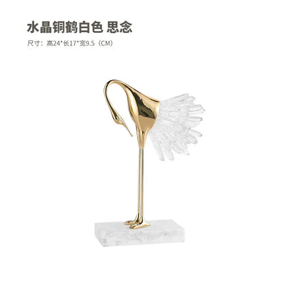 DecorBites™ Crane Golden Bird Agate Marble Crystal Home Decor Craft Statue
