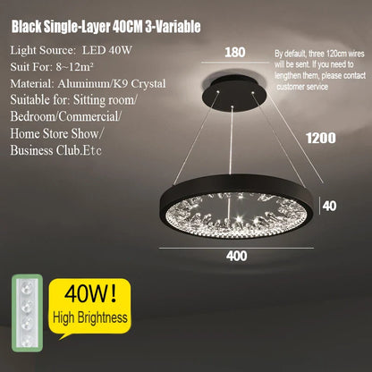 DecorBites™ Crystal LED Chandelier Circle Hanging Lamp - Modern Luxury Dimmable Lighting