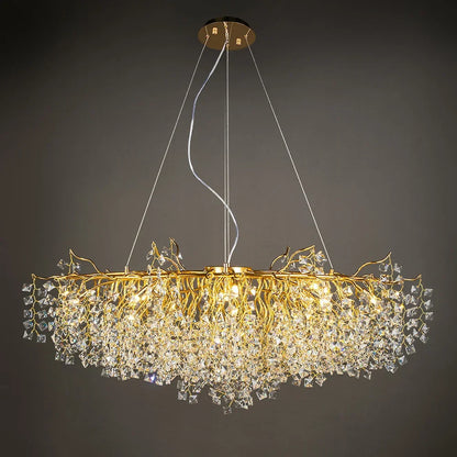 DecorBites™ Gold Crystal Chandelier LED Round Light Island Branch Chandelier