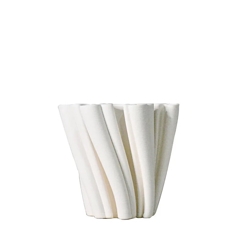 DecorBites™ Geometric Ceramic Fold Pattern Flower Vase Decorative Home Ornament