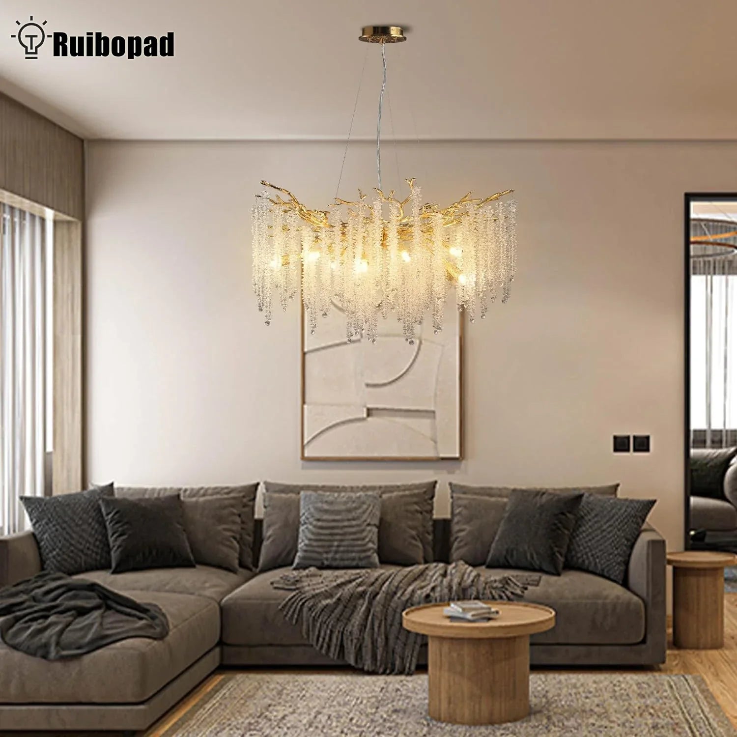 Gold Crystal Branch Chandelier Round L180cm