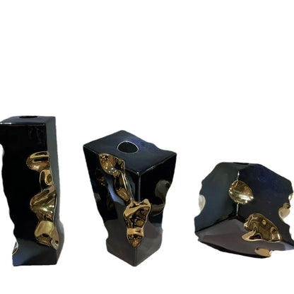 DecorBites™ Golden Notch Ceramic Vase Geometric Square Design Home Decor Accessory