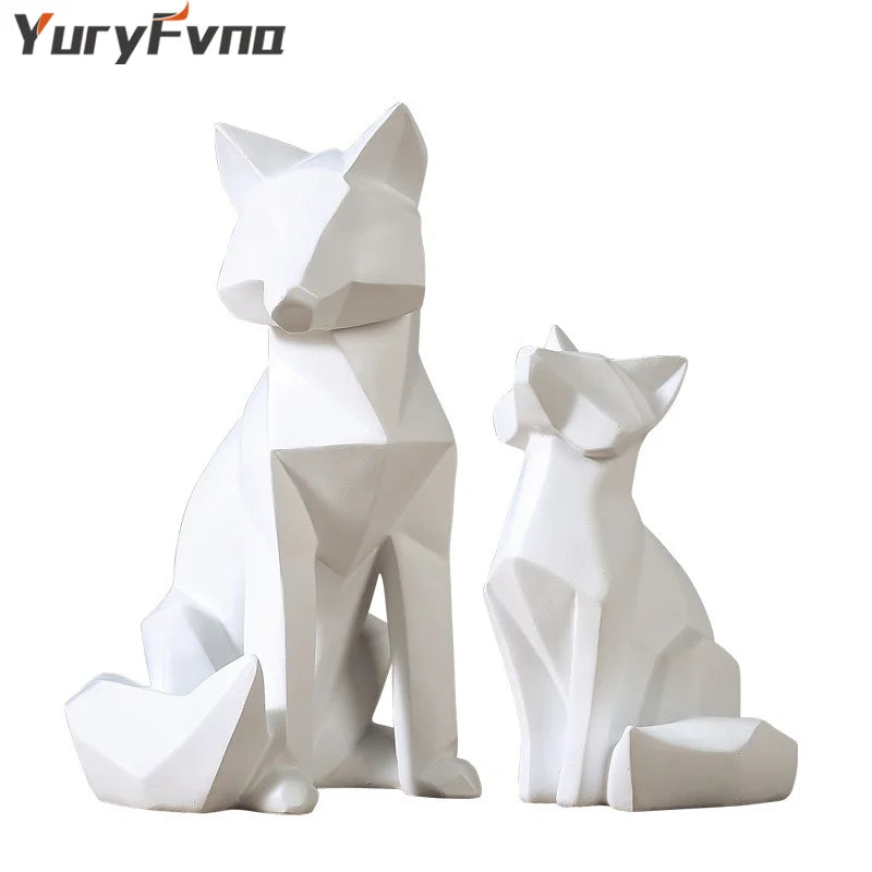 DecorBites™ Geometric Fox Sculpture: Modern White Abstract Desktop Art & Creative Gift