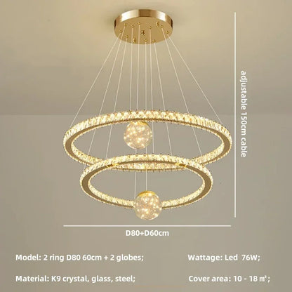 DecorBites™ Crystal LED Chandelier: Modern Living Room Pendant Lights, Glass Globe Hanging Lamp