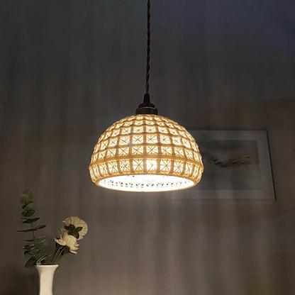 Japanese Ceramic Pendant Light With Copper Finish