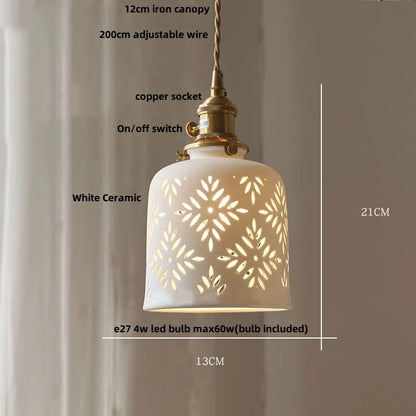 DecorBites™ Brown Wood LED Pendant Lamp Ceramic Nordic Hanging Light Fixtures