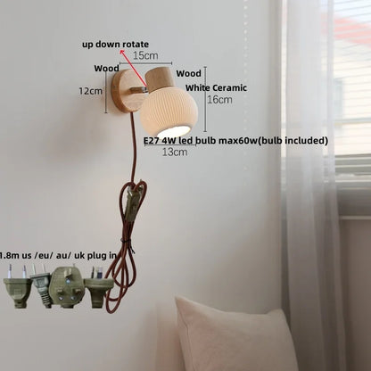 DecorBites™ LED Wall Lights Wood White Ceramic Rotate, Living Room Bedside Lamp