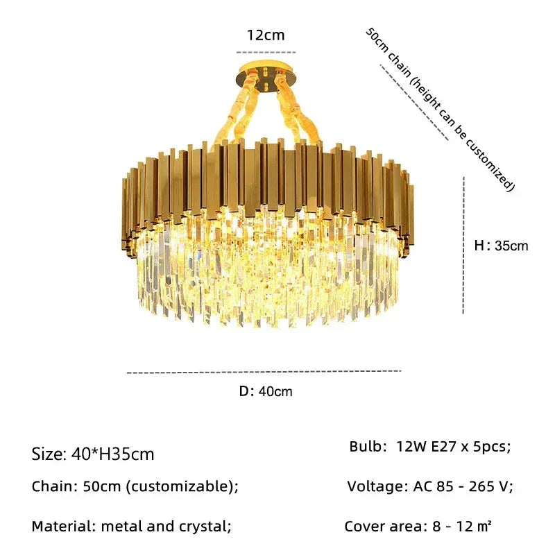 DecorBites™ Golden Luxury Chandelier: Elegant Crystal Ceiling Light for Hotel Living Room