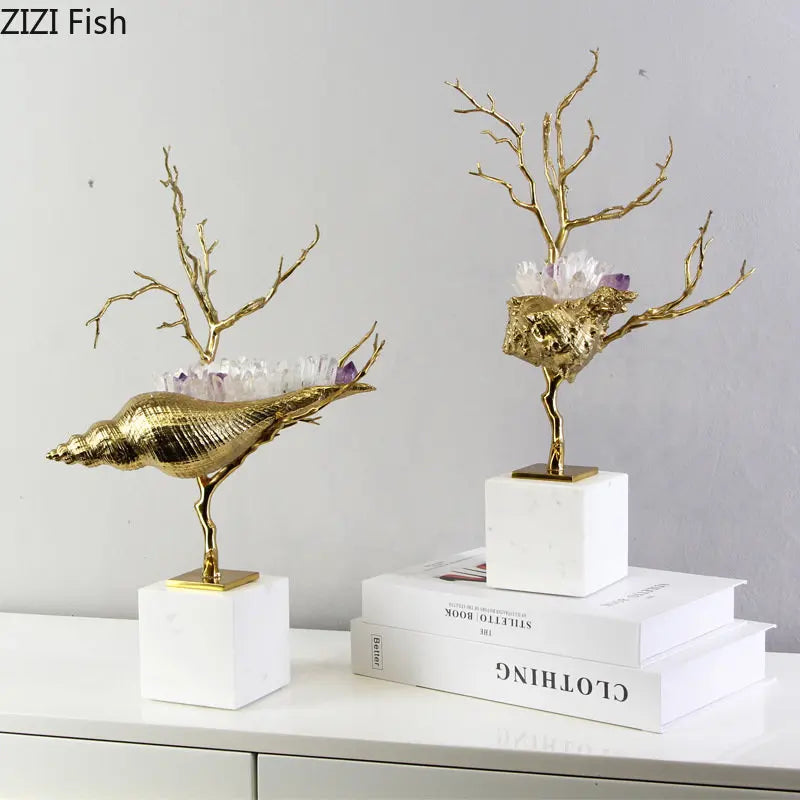 Golden Metal Conch Sculpture
