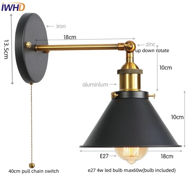 Gold Industrial Wall Lamp For Lofts And Bedrooms