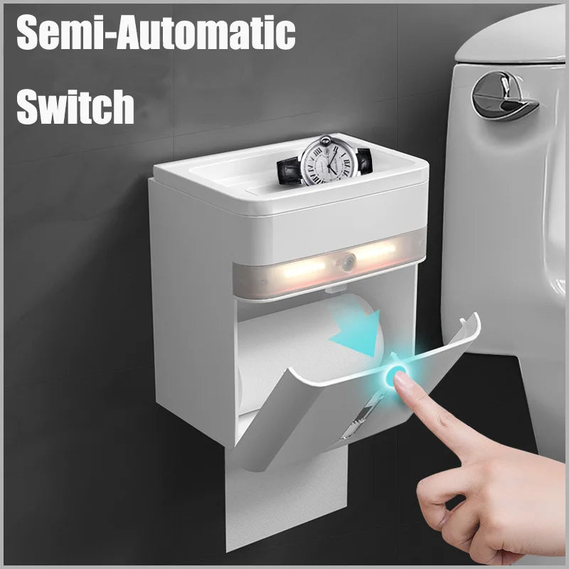 DecorBites™ Induction Light Toilet Paper Holder with Storage Rack