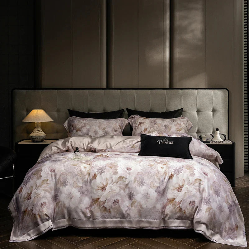 DecorBites™ Eucalyptus Fiber Floral Print Bedding Set: Duvet, Sheet, Pillowcases - 4Pcs