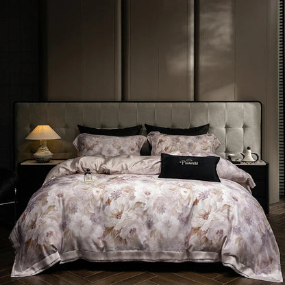 DecorBites™ Eucalyptus Fiber Floral Print Bedding Set: Duvet, Sheet, Pillowcases - 4Pcs