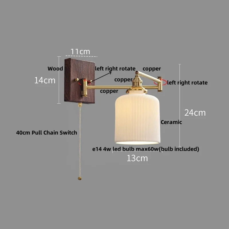 DecorBites™ Copper LED Wall Lights Ceramic Pull Chain Switch Modern Stair Light Fixtures