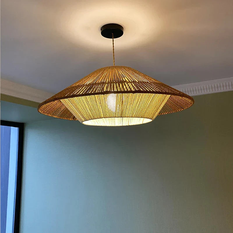 DecorBites™ Hemp Rope Rattan Weave Chandelier LED Pendant Lights for Home Decor & Dining