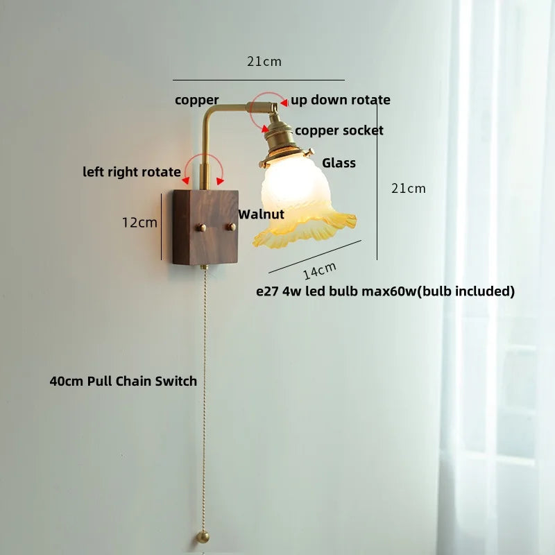 Brass Walnut Wall Sconce