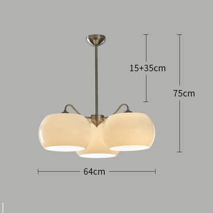 DecorBites™ Glass Persimmon Chandelier: Bauhaus Medieval Inspired Milk White Lamp