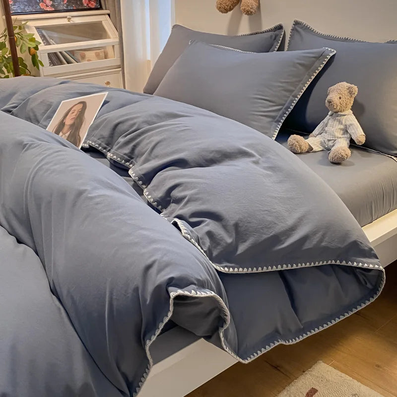 DecorBites™ Cozy Shell Edges Bedding Set: Soft Duvet & Fitted Sheet for Autumn/Winter