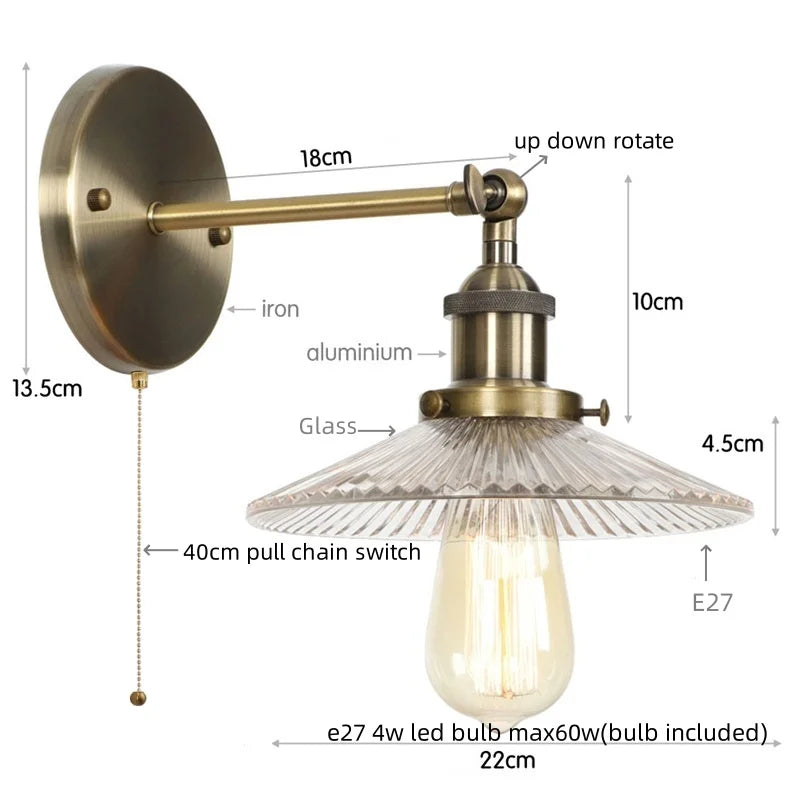 DecorBites™ Industrial Loft LED Wall Lights for Bedroom, Plug In Stairs Lamp