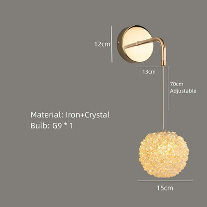 DecorBites™ Gold Metal Crystal Wall Light for Bedroom, Stairs, Aisle - Adjustable Wire, G9 Bulb