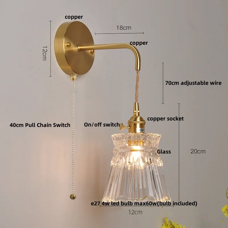 DecorBites™ Clear Glass LED Wall Lights with Adjustable Pull Chain Switch