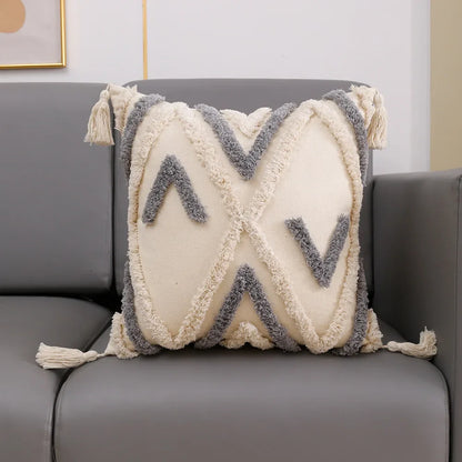 DecorBites™ Geometric Embroidery Cushion Cover with Tassel, Home Decor Pillowcase, Various Sizes