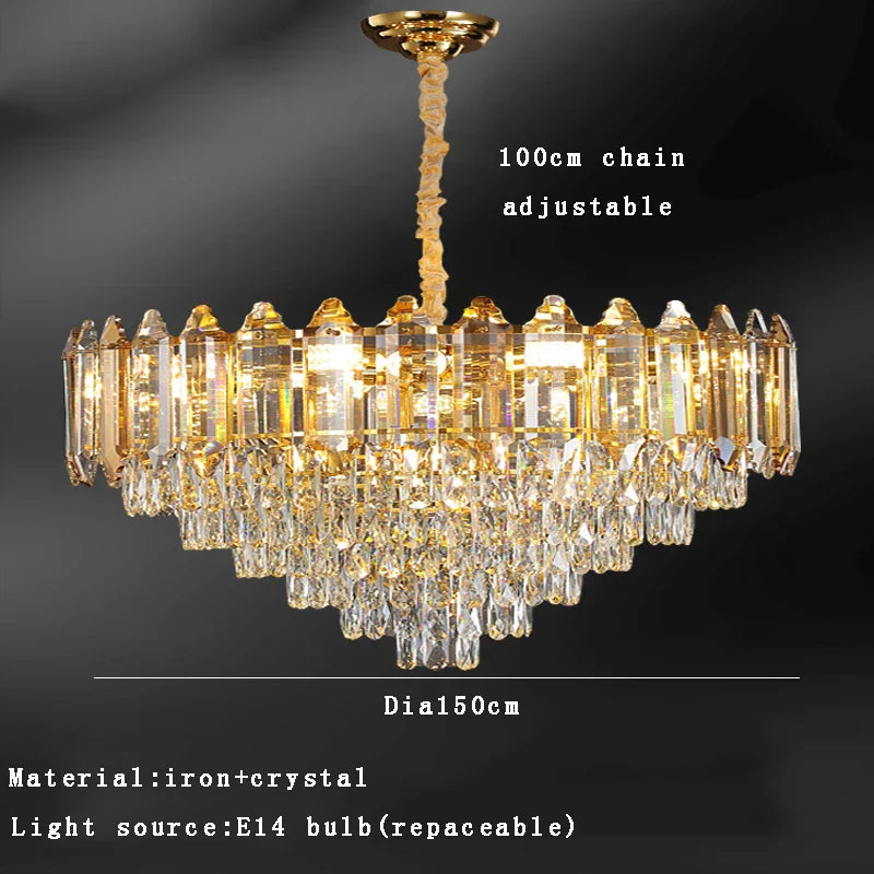 Gold Amber Crystal Chandelier Dia150cm Living Room