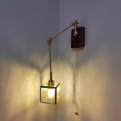 DecorBites™ Cube Glass LED Wall Sconce Walnut Wood 2 Arms Rotatable Mirror Light