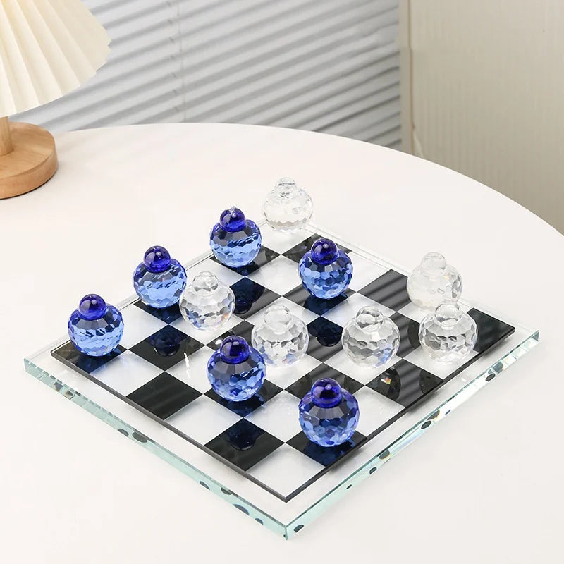 DecorBites™ Geometric Glass Chess Set Table Ornament - Home Decor Figurines