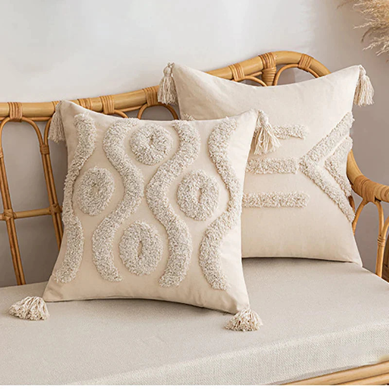 DecorBites™ Geometric Tufted Cushion Cover Beige Patchwork Pillow Covers Wabi-sabi Style