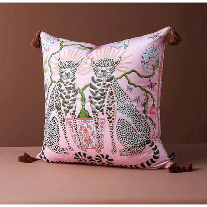 DecorBites™ Luxe Cheetah Halo Pillowcase: Decorative Tassel Cushion Cover GG Style