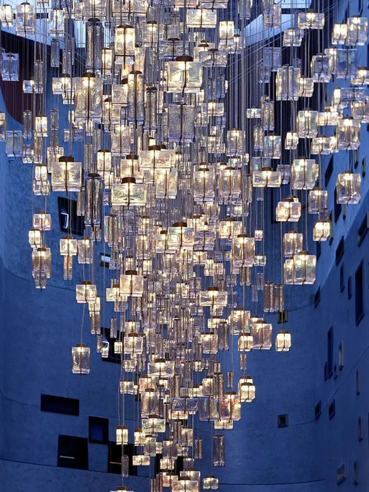 DecorBites™ Crystal Cube Pendant Light: Modern Designer Chandelier for Home & Hotel Settings