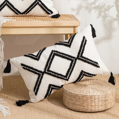 DecorBites™ Geometric Tufted Cotton Canvas Embroidered Pillow Covers for Home Decor