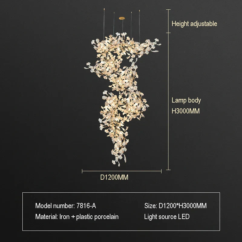 DecorBites™ Ginkgo Biloba Chandelier: Elegant Duplex Living Room Hotel Lobby Pendant Light