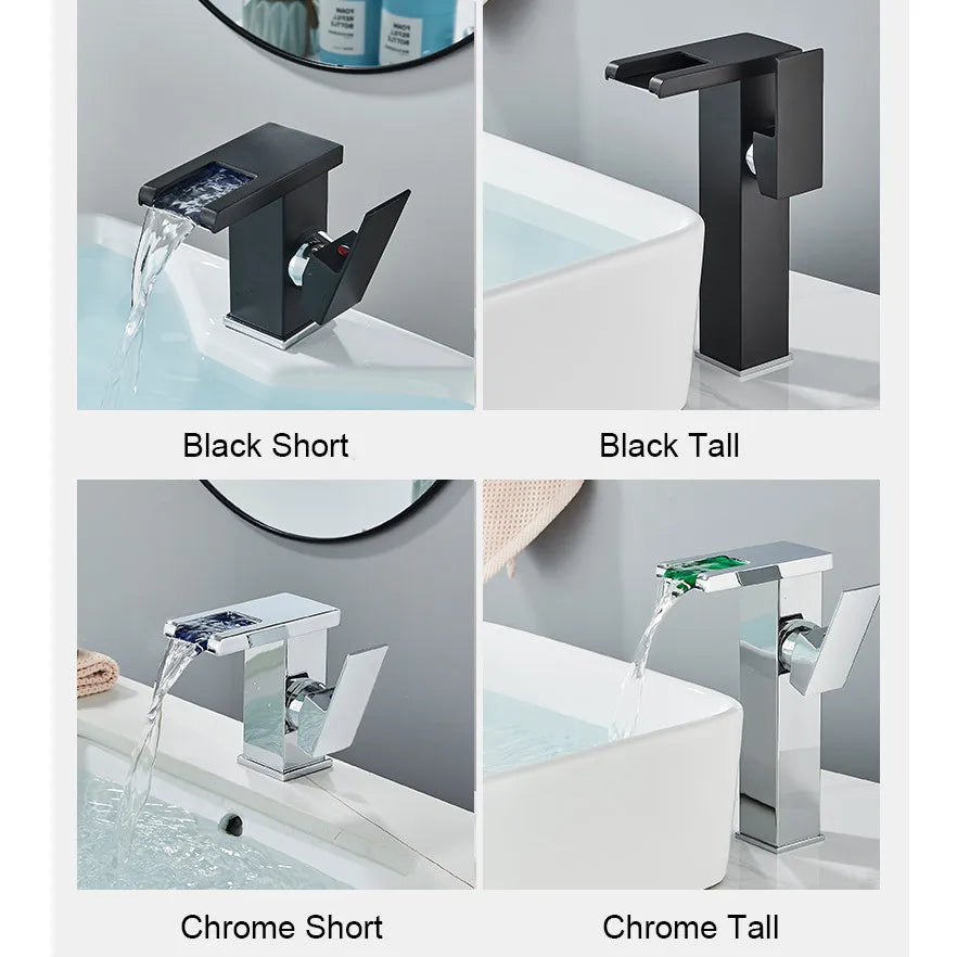 Black Waterfall Basin Faucet With Hydroelectric Mixer