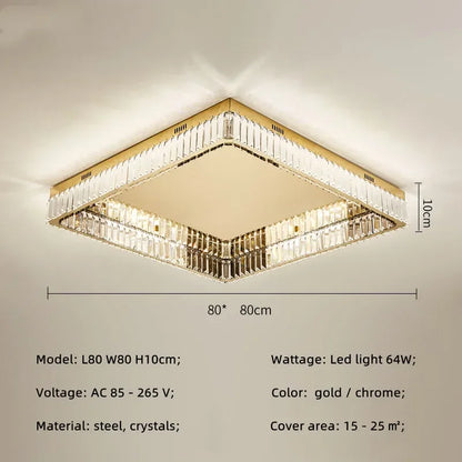 DecorBites™ Crystal LED Dimmable Ceiling Lights: Modern Square Steel Fixture for Living Room