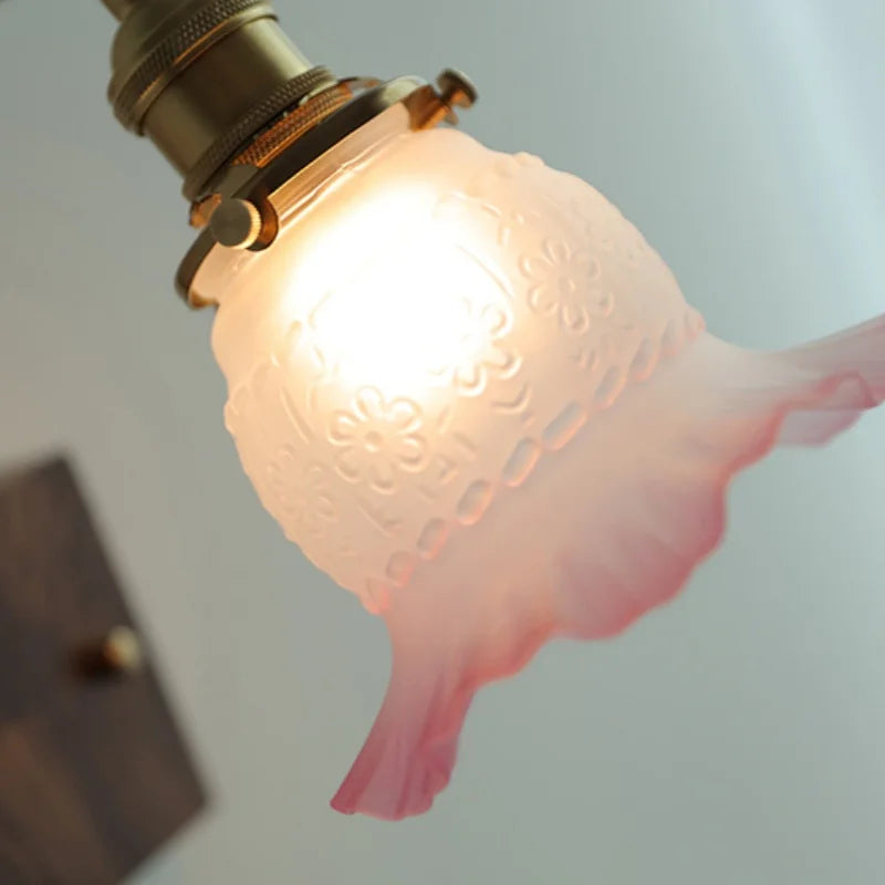 DecorBites™ Glass Pink LED Wall Lights Pull Chain Switch Rotatable Sconce Bedside Lamp