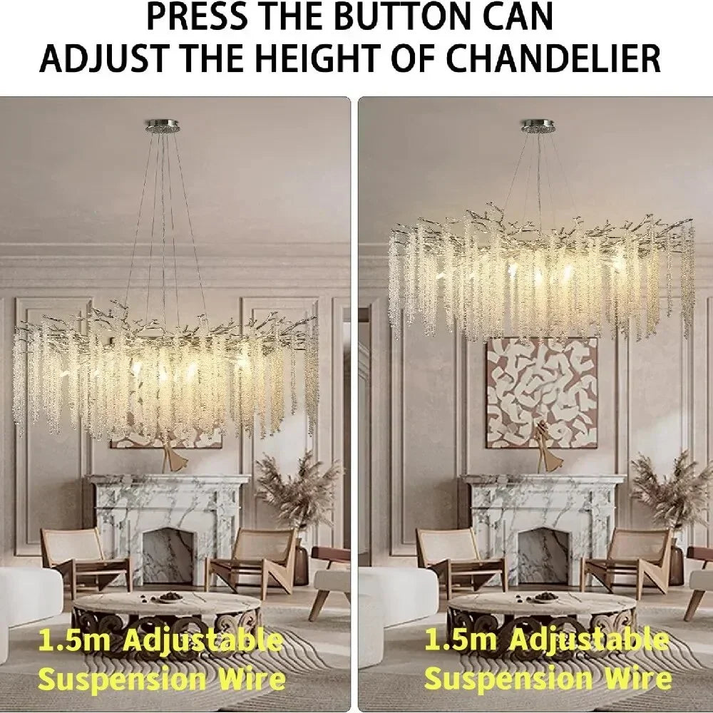 DecorBites™ Gold Crystal Branch Chandelier | Modern Luxury Round Ceiling Light