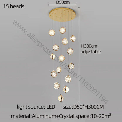 DecorBites™ Crystal Ball Chandelier: Modern Loft & Staircase Hanging Light for Home, Hotel & Mall