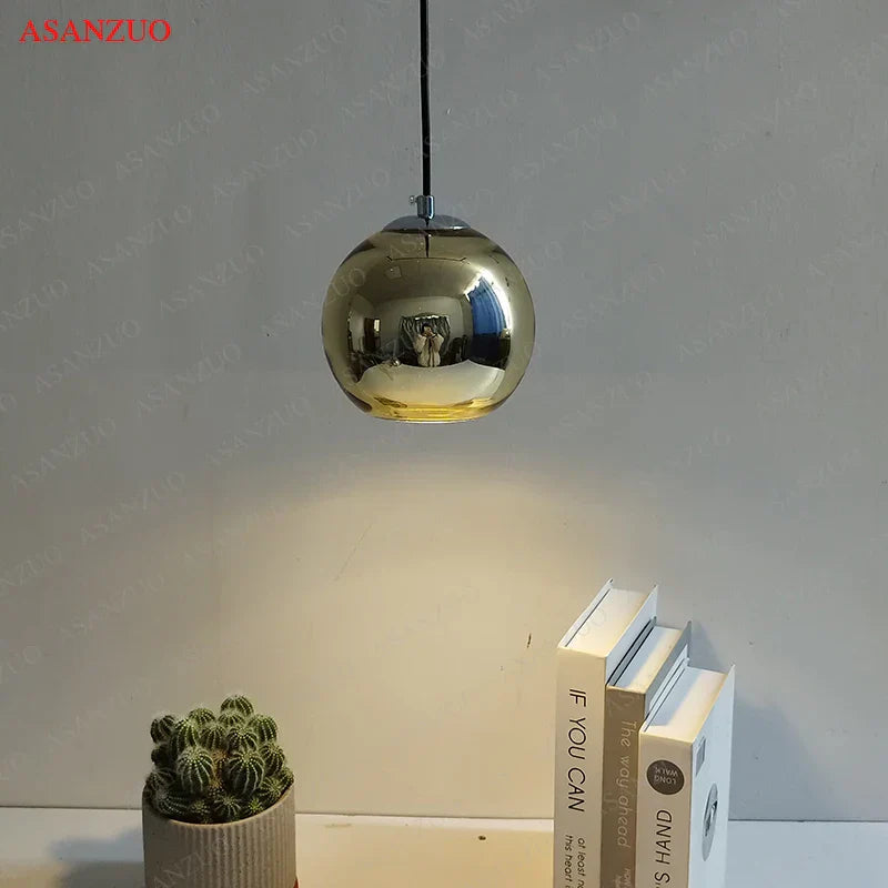 DecorBites™ Glass Pendant Lights 15cm/20cm Round Ball Hanging Lamp in Golden/Copper/Silver Plating