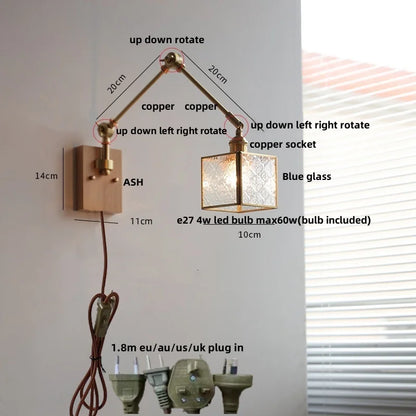 DecorBites™ LED Wall Lamp Rotatable Glass Walnut Swing Arms Hallway Stair Light
