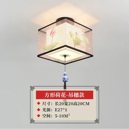 DecorBites™ Lotus Chinese Chandelier Ceiling Lamp Simple Corridor Painting LED Lighting