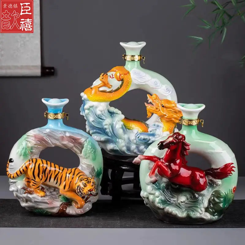 Ceramic Zodiac Wine Sculpture