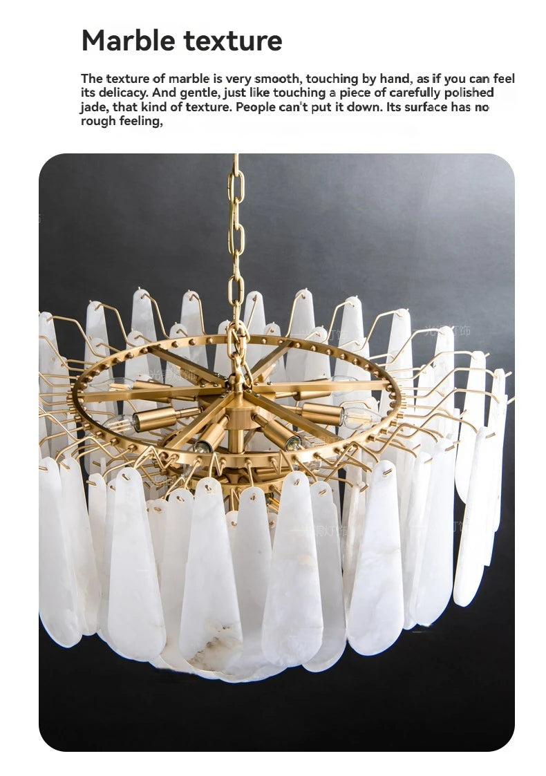 French Marble Pendant Light Modern Copper E14 LED Water Droplet Chandelier for Living Room Dining Room Bedroom Home Decor Lights