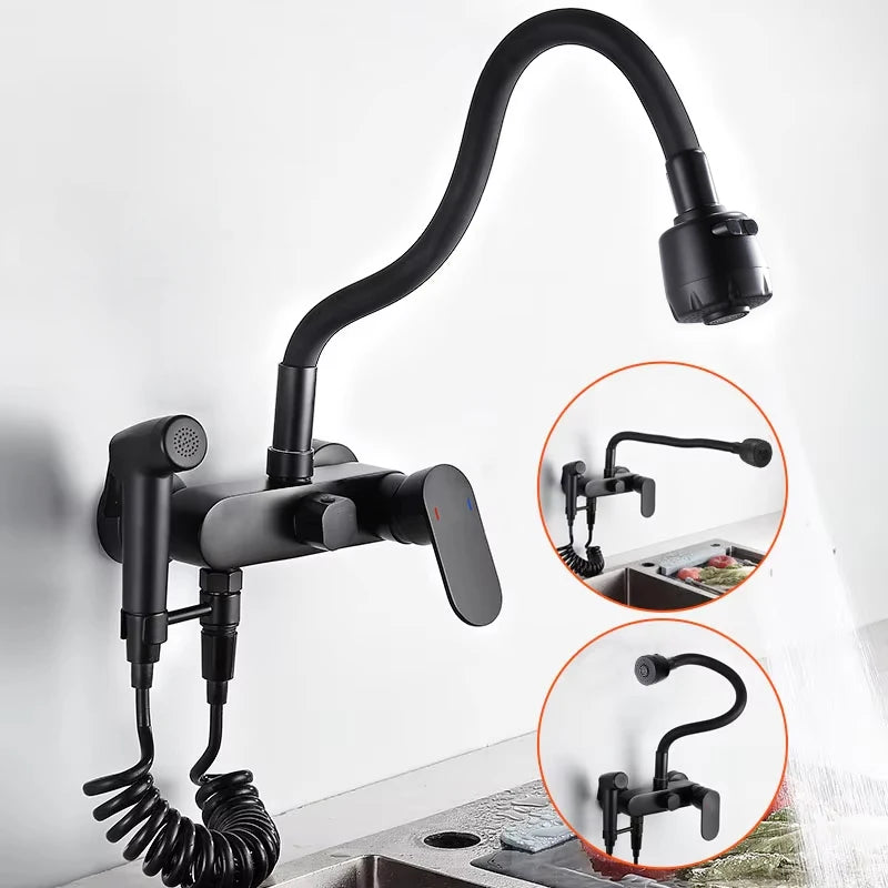 Matte Black Kitchen Faucet Wall Mounted