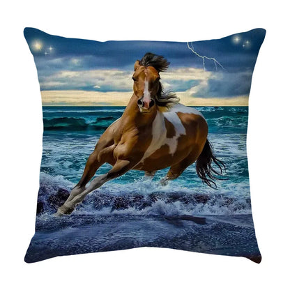 DecorBites™ Galloping Horse Pillowcase: Wild Horse Print Linen Cushion Cover for Home Decoration